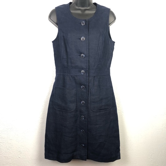 Tory Burch Dresses & Skirts - TORY BURCH Navy Blue button down 100% Linen Shift Dress Size 2